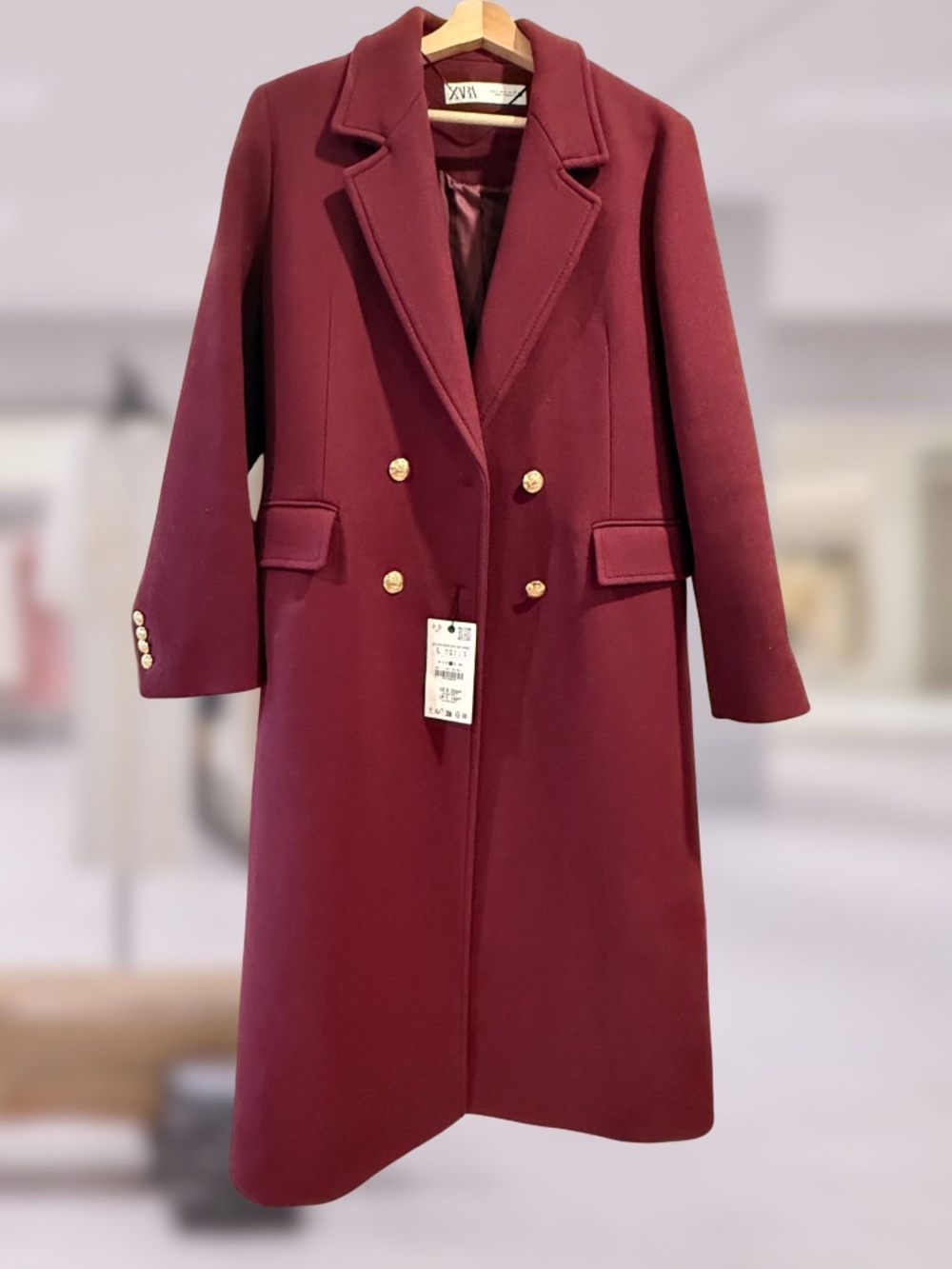 Zara Burgundy Double-Breasted Trench Coat